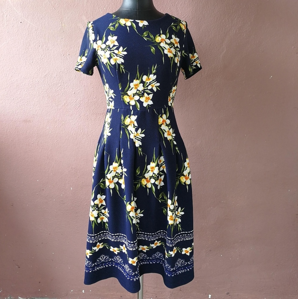 Navy blue floral dress